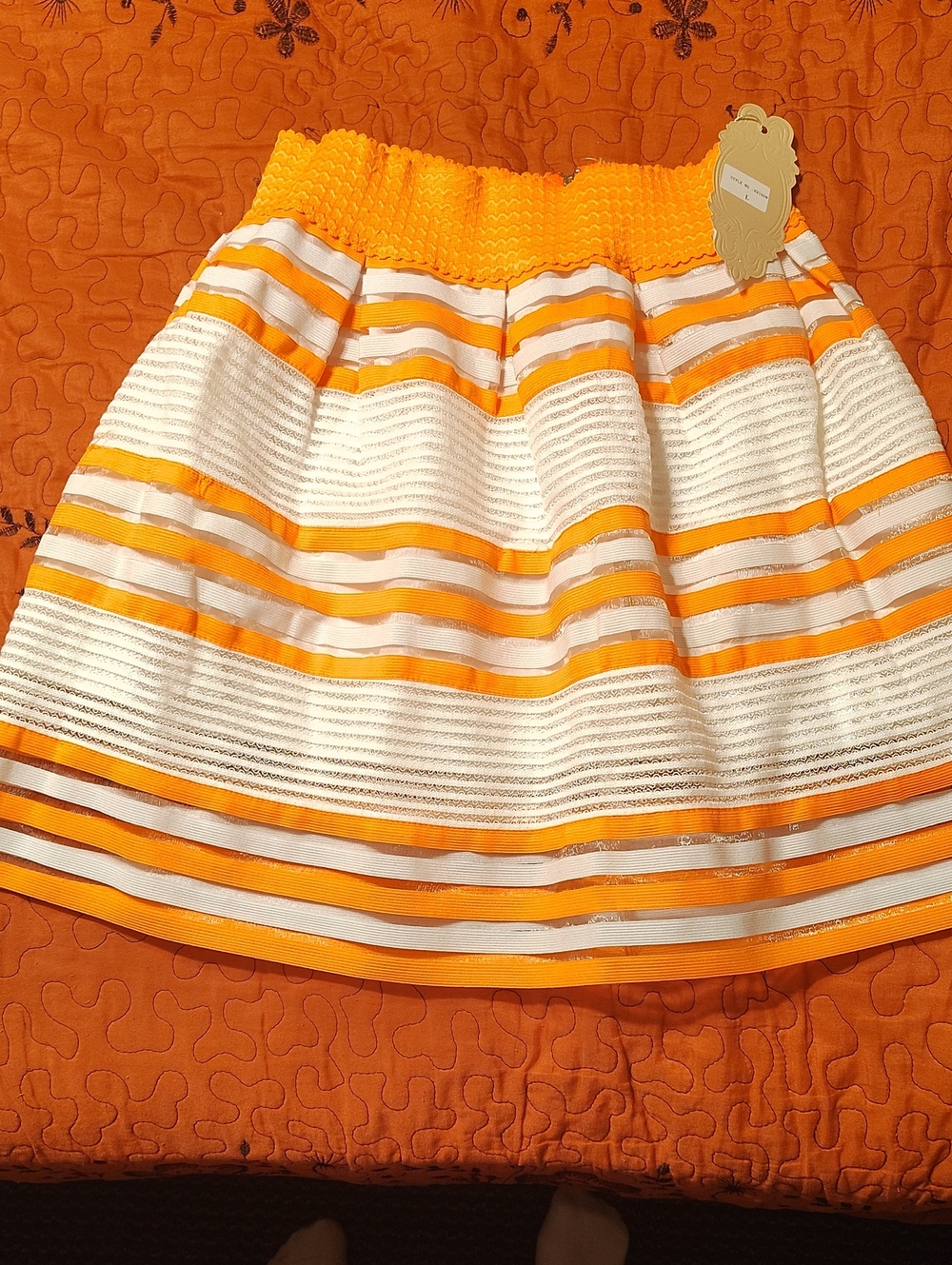 Women’s Orange & White Striped Circle Skirt